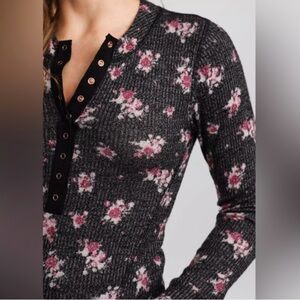 Free People Henley Black Combo